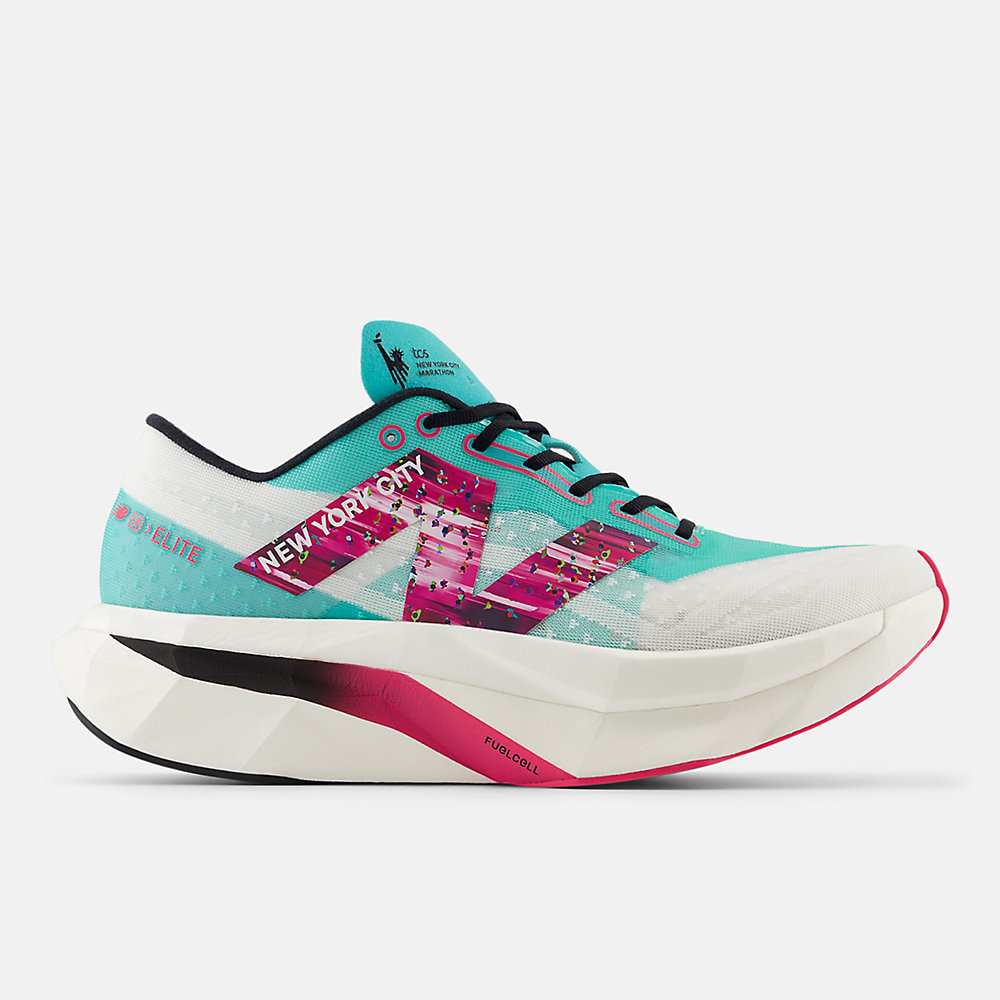 New Balance TCS NYC Marathon&reg; FuelCell SuperComp Elite v4 Shoes Cyber Jade with White and Hi-pink